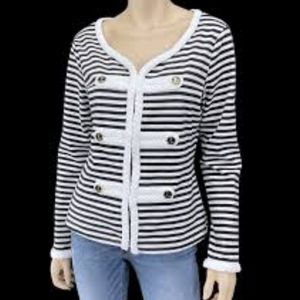 Katherine New York Black White Stripe Anchor Nautical Long Sleeve Blazer